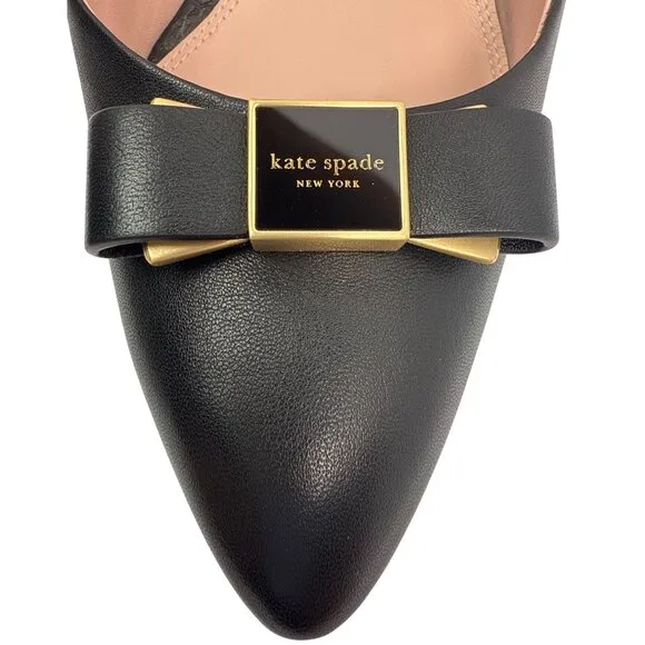 Kate Spade New York Women's Bowdie Sling Black Leather Heal Sling Size 10.5 B