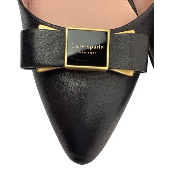 Kate Spade New York Women's Bowdie Sling Black Leather Heal Sling Size 10.5 B