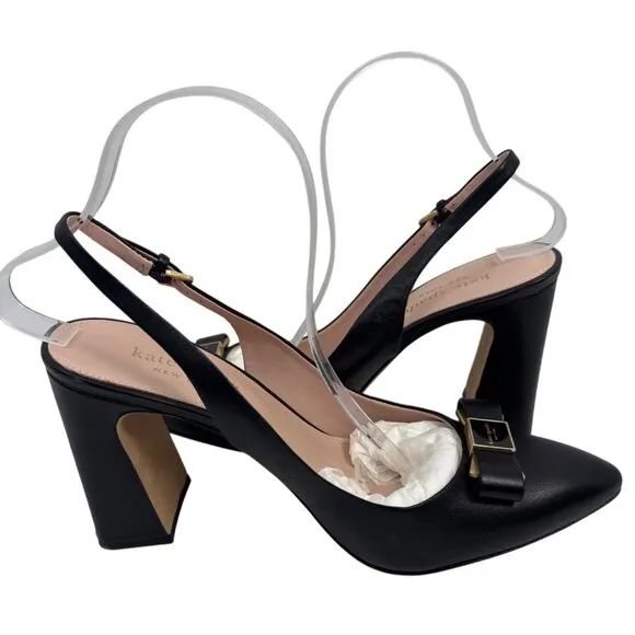 Kate Spade New York Women's Bowdie Sling Black Leather Heal Sling Size 10.5 B
