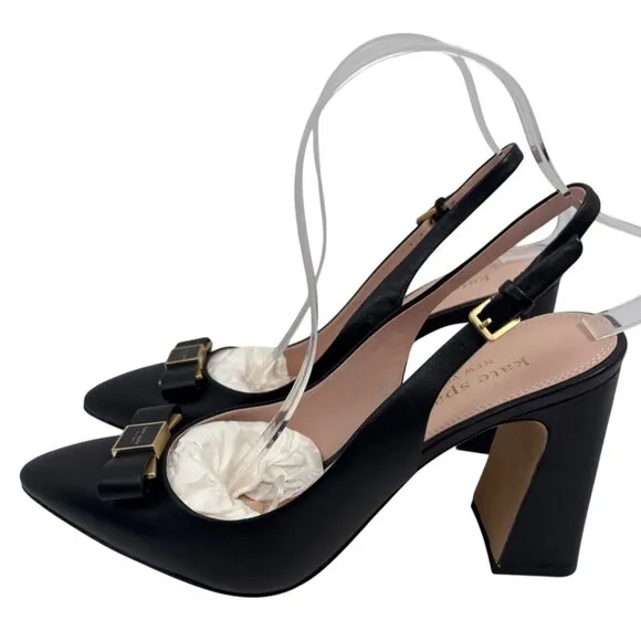 Kate Spade New York Women's Bowdie Sling Black Leather Heal Sling Size 10.5 B