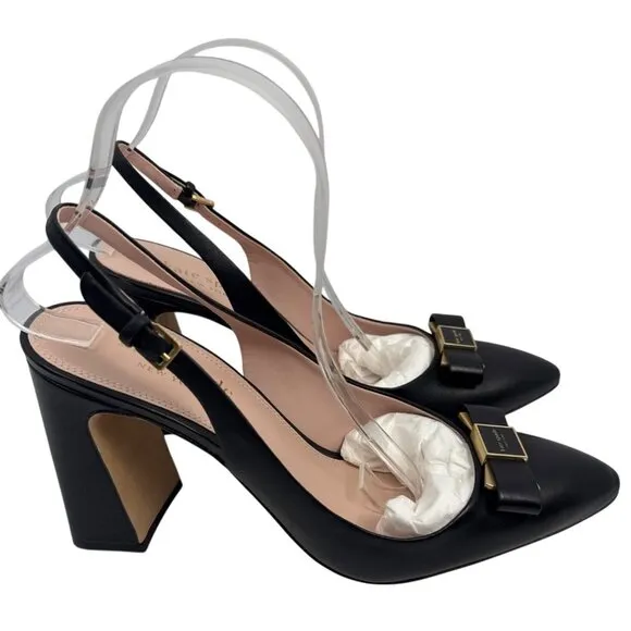 Kate Spade New York Women's Bowdie Sling Black Leather Heal Sling Size 10.5 B