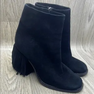 Kelsi Dagger Black Ankle Boots Fringe with Chunky Heel