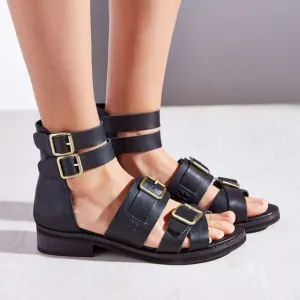 Kelsi Dagger Brooklyn Twisted Buckle Sandals Black Leather Size 7