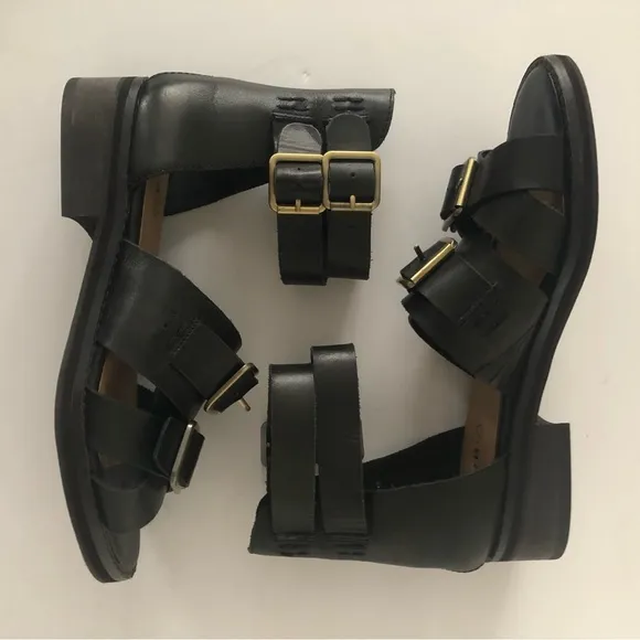 Kelsi Dagger Brooklyn Twisted Buckle Sandals Black Leather Size 7