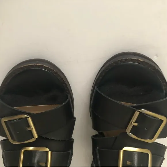 Kelsi Dagger Brooklyn Twisted Buckle Sandals Black Leather Size 7