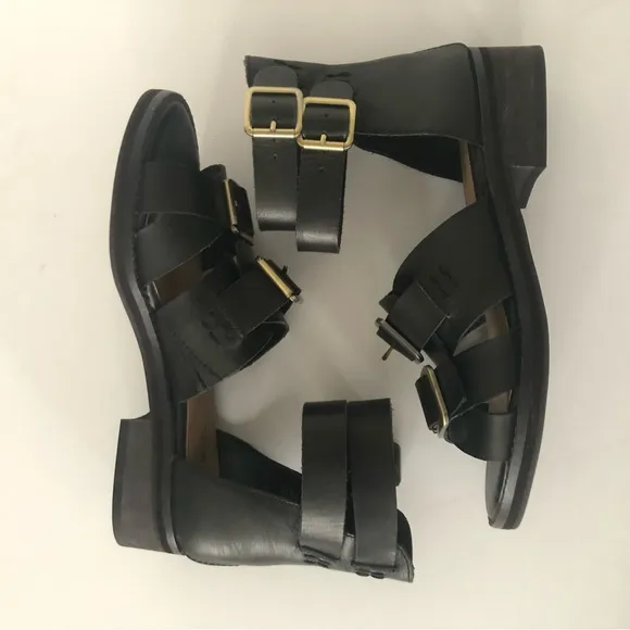 Kelsi Dagger Brooklyn Twisted Buckle Sandals Black Leather Size 7