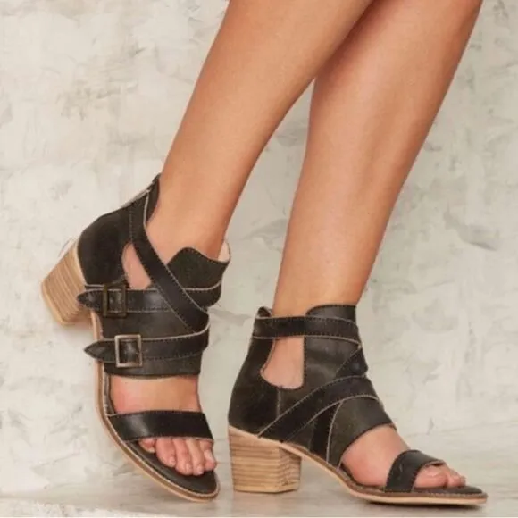 Kelsi Dagger Brooklyn Grant Sandals Heels Distressed Leather Size 8