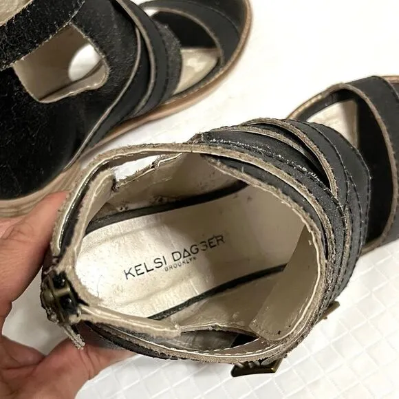 Kelsi Dagger Brooklyn Grant Sandals Heels Distressed Leather Size 8