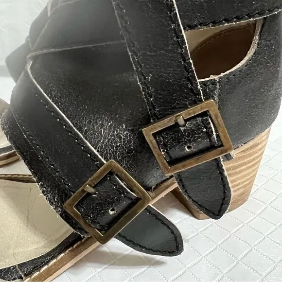 Kelsi Dagger Brooklyn Grant Sandals Heels Distressed Leather Size 8