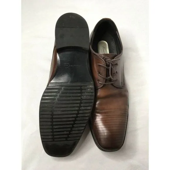 𝅺KENNETH Cole Brown Leather Mens Dress Shoes Silver Technology US10.5M