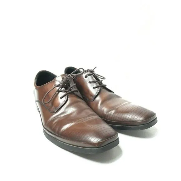𝅺KENNETH Cole Brown Leather Mens Dress Shoes Silver Technology US10.5M