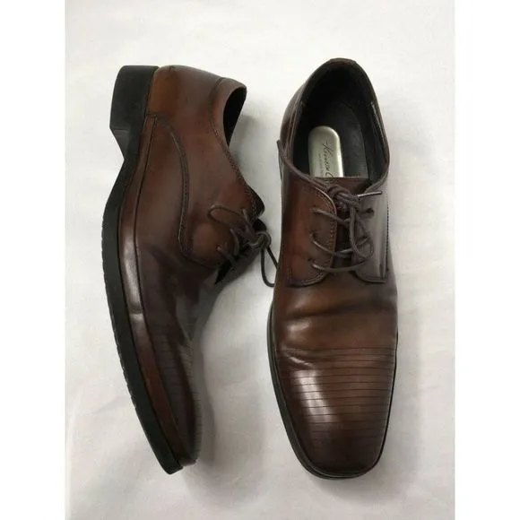 𝅺KENNETH Cole Brown Leather Mens Dress Shoes Silver Technology US10.5M