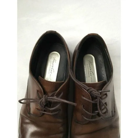 𝅺KENNETH Cole Brown Leather Mens Dress Shoes Silver Technology US10.5M
