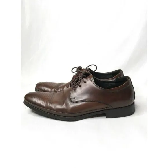 𝅺KENNETH Cole Brown Leather Mens Dress Shoes Silver Technology US10.5M