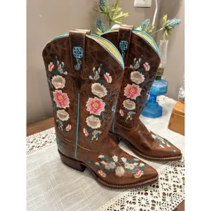 Kids Size 2 Floral Embroidered Western Cowgirl Boot by Macie Bean Boho NEW
