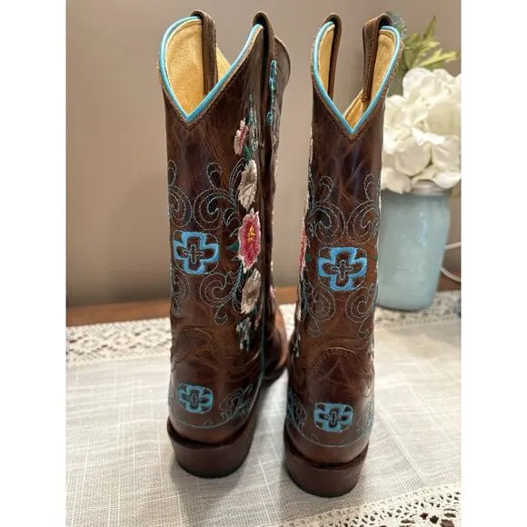 Kids Size 2 Floral Embroidered Western Cowgirl Boot by Macie Bean Boho NEW