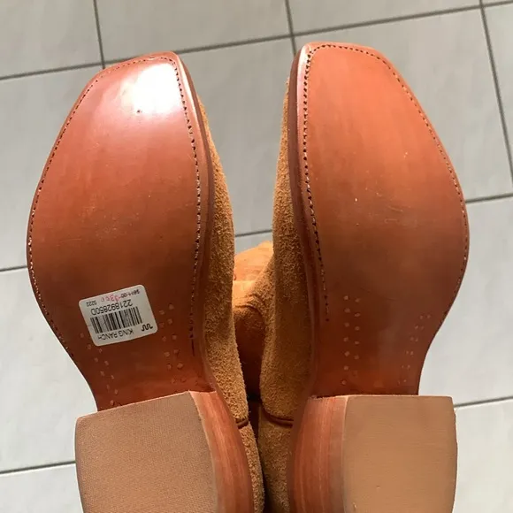 King Ranch Suede Heeled Cowboy Western Boho Rodeo Tan Boots