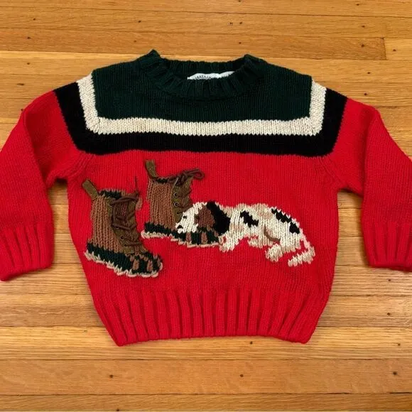 Kitestrings vintage red/green/black knit sweater boots dog real laces