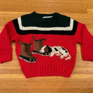 Kitestrings vintage red/green/black knit sweater boots dog real laces