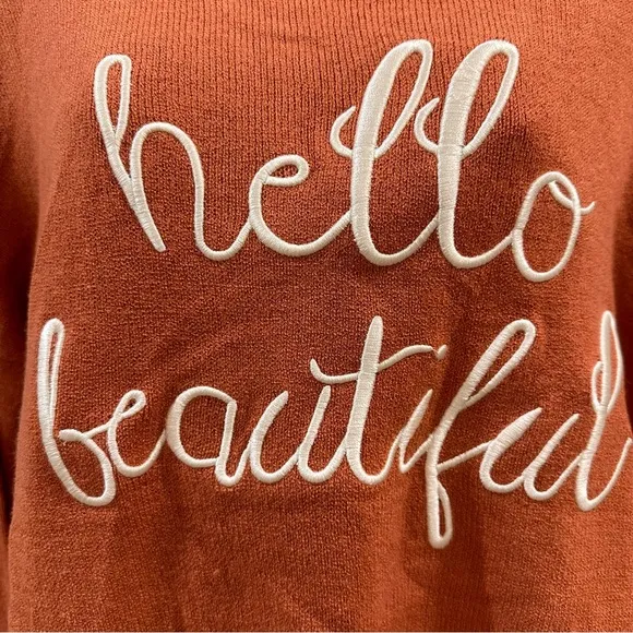 Kittenish “Hello Beautiful” Oversized Rust Orange Sweater
