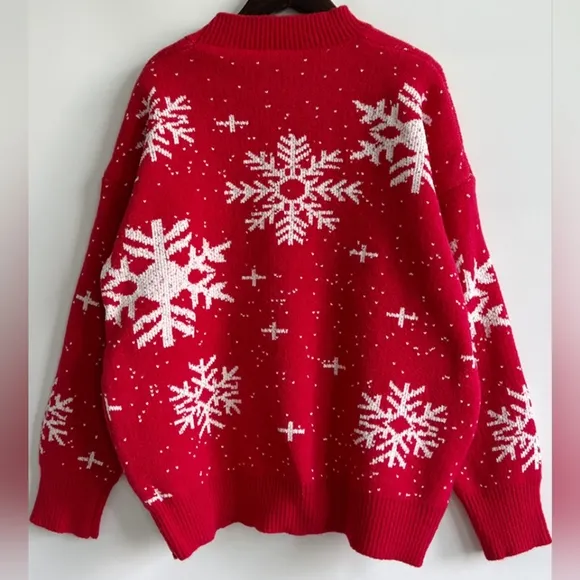 Knit Sweater Color Contrast Snowflake Round Neck Long Sleeve Minimalist Winter