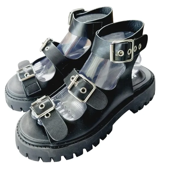 KOI Hot Topic Chunky Platform Sandals Black Buckle 90's Grunge Gothic Size 9 NEW