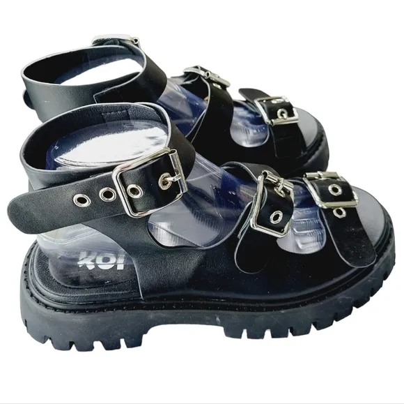 KOI Hot Topic Chunky Platform Sandals Black Buckle 90's Grunge Gothic Size 9 NEW