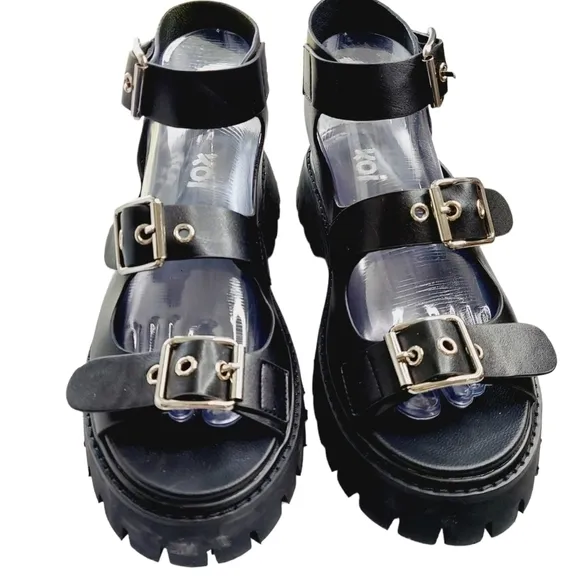 KOI Hot Topic Chunky Platform Sandals Black Buckle 90's Grunge Gothic Size 9 NEW