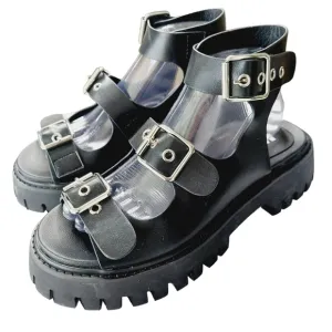 KOI Hot Topic Chunky Platform Sandals Black Buckle 90's Grunge Gothic Size 9 NEW