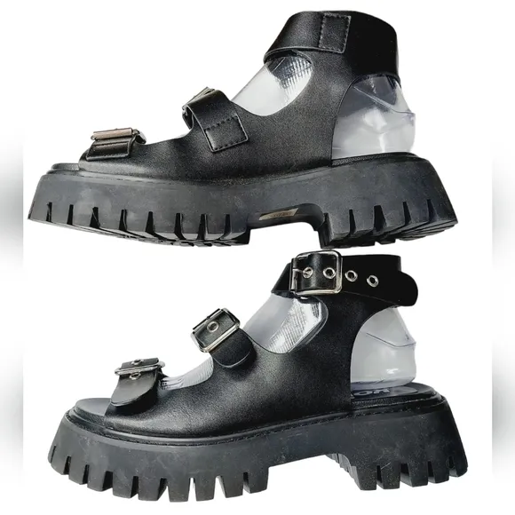 KOI Hot Topic Chunky Platform Sandals Black Buckle 90's Grunge Gothic Size 9 NEW