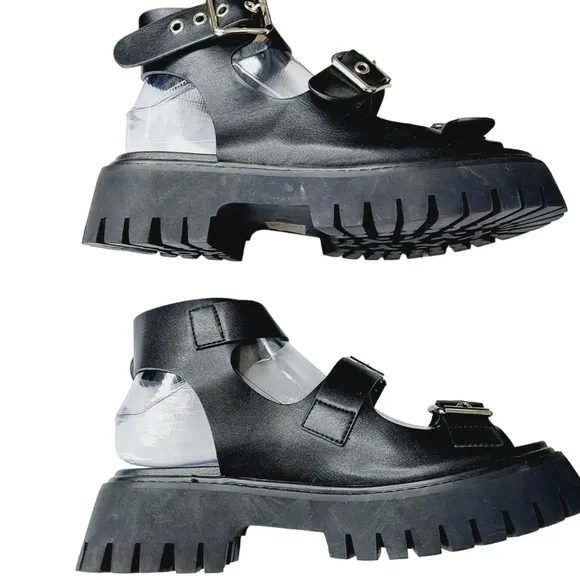 KOI Hot Topic Chunky Platform Sandals Black Buckle 90's Grunge Gothic Size 9 NEW