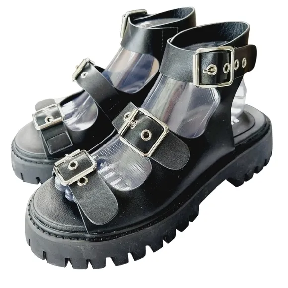 KOI Hot Topic Chunky Platform Sandals Black Buckle 90's Grunge Gothic Size 9 NEW