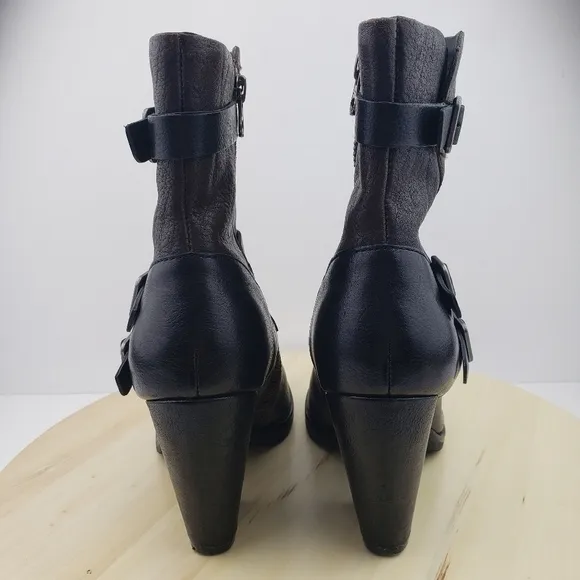 KORK EASE Anki Boots Size 8M Brown Leather Strappy Buckle Heeled Moto Western