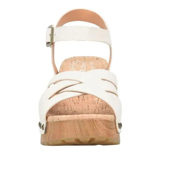 Kork-Ease CREAM Leather Strappy Wooden Clog Sandals 9M Boho Retro Chunky Heel