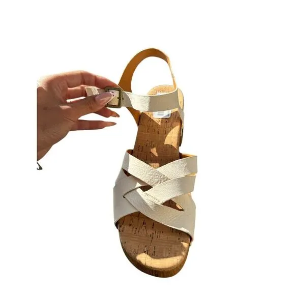 Kork-Ease CREAM Leather Strappy Wooden Clog Sandals 9M Boho Retro Chunky Heel