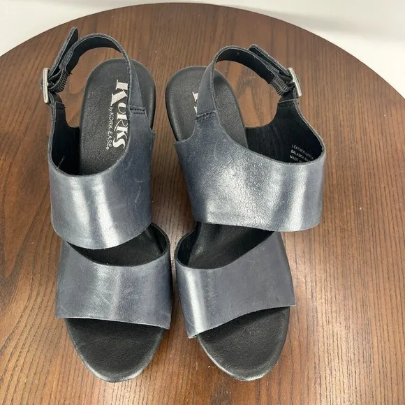 Korks By Kork Ease Sandals Women's 7 Black Leather Platform Strappy Studded Shoe
