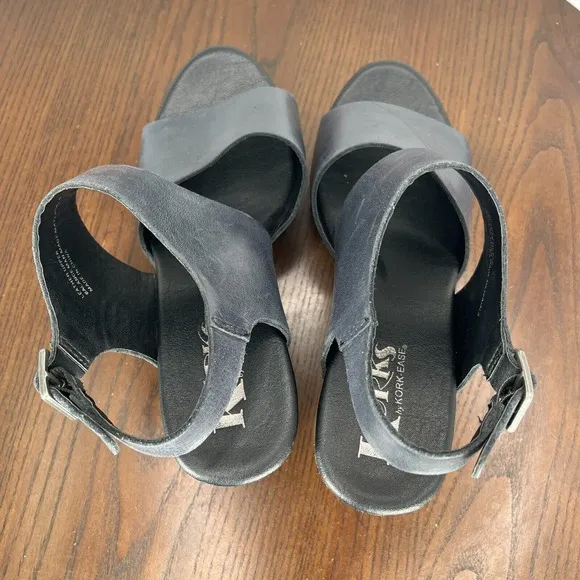 Korks By Kork Ease Sandals Women's 7 Black Leather Platform Strappy Studded Shoe