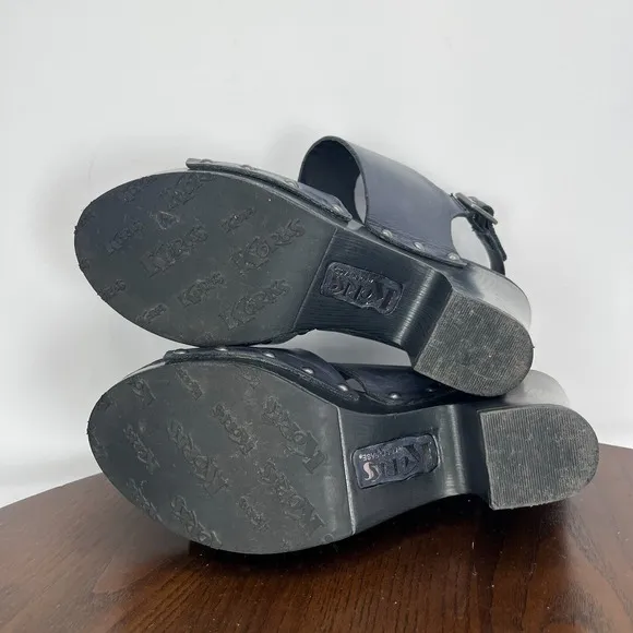 Korks By Kork Ease Sandals Women's 7 Black Leather Platform Strappy Studded Shoe