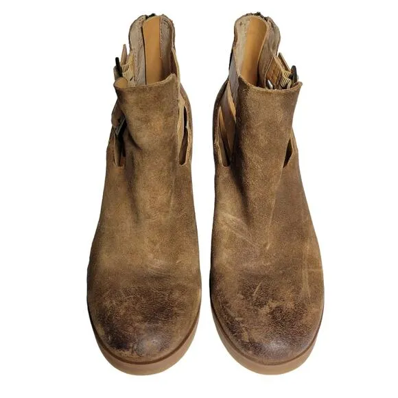 Korks Ease Gabriela Ankle Boots Brown Tan Leather Booties Distressed Boho Size 7