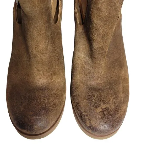 Korks Ease Gabriela Ankle Boots Brown Tan Leather Booties Distressed Boho Size 7