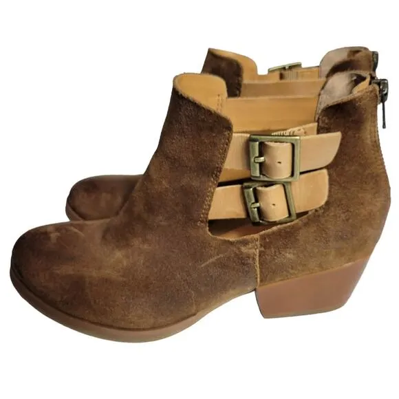 Korks Ease Gabriela Ankle Boots Brown Tan Leather Booties Distressed Boho Size 7