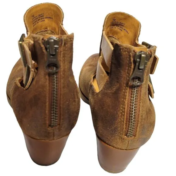 Korks Ease Gabriela Ankle Boots Brown Tan Leather Booties Distressed Boho Size 7