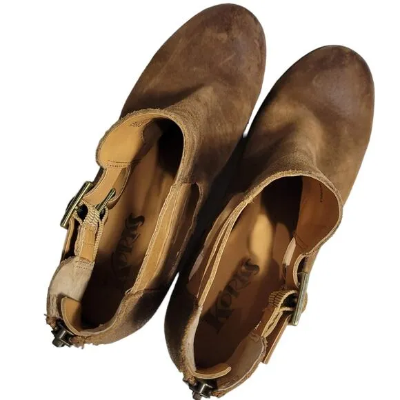 Korks Ease Gabriela Ankle Boots Brown Tan Leather Booties Distressed Boho Size 7