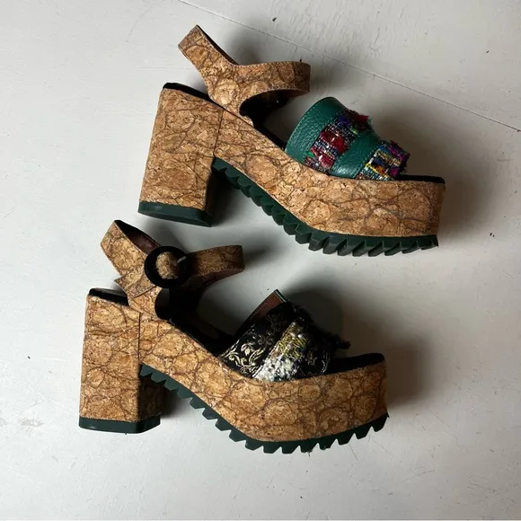 KRON BY KRONKRON- KRE2-18 Multi Color Block Heel Platform Sandal Boho Chic