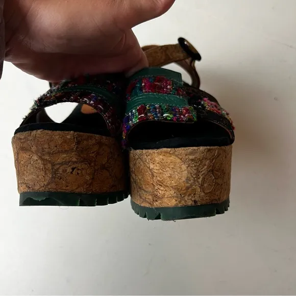 KRON BY KRONKRON- KRE2-18 Multi Color Block Heel Platform Sandal Boho Chic