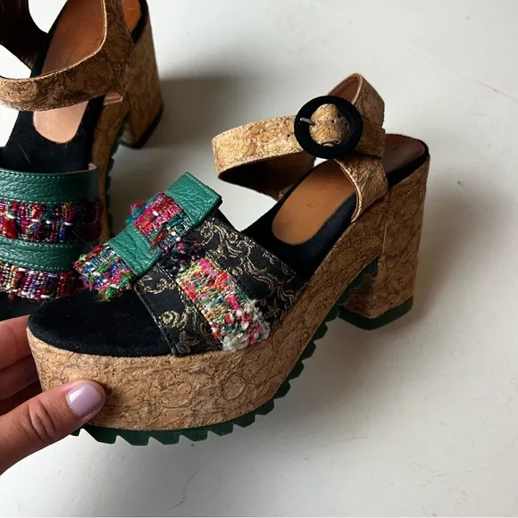 KRON BY KRONKRON- KRE2-18 Multi Color Block Heel Platform Sandal Boho Chic