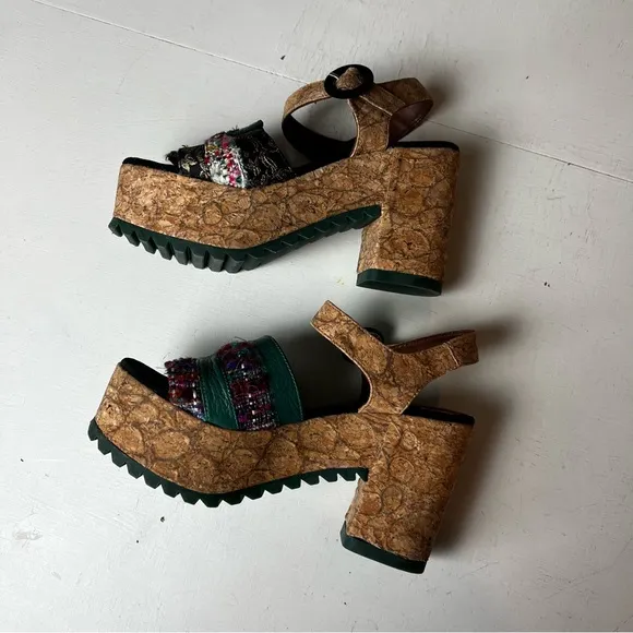 KRON BY KRONKRON- KRE2-18 Multi Color Block Heel Platform Sandal Boho Chic