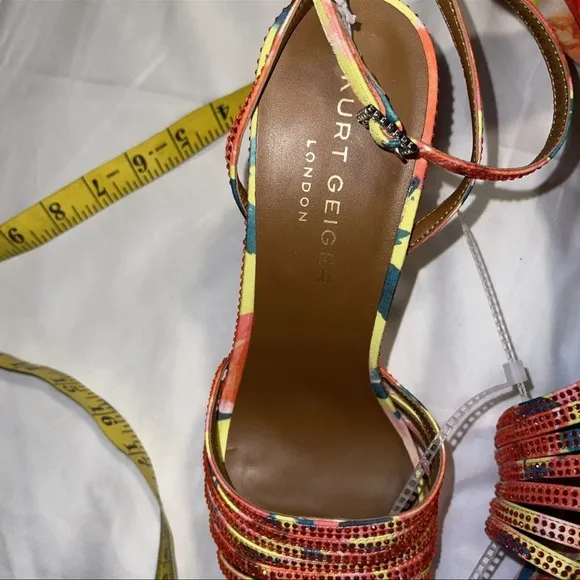 Kurt  Geiger  WOMENS ORANGE PIERRA CRYSTAL-EMBELLISHED WOVEN PLATFORM