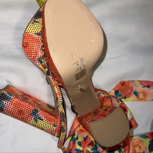 Kurt  Geiger  WOMENS ORANGE PIERRA CRYSTAL-EMBELLISHED WOVEN PLATFORM