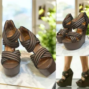 L.A.M.B. Y2K 90s Bernadette Leather Sandals Wedges Heels Size 7.5